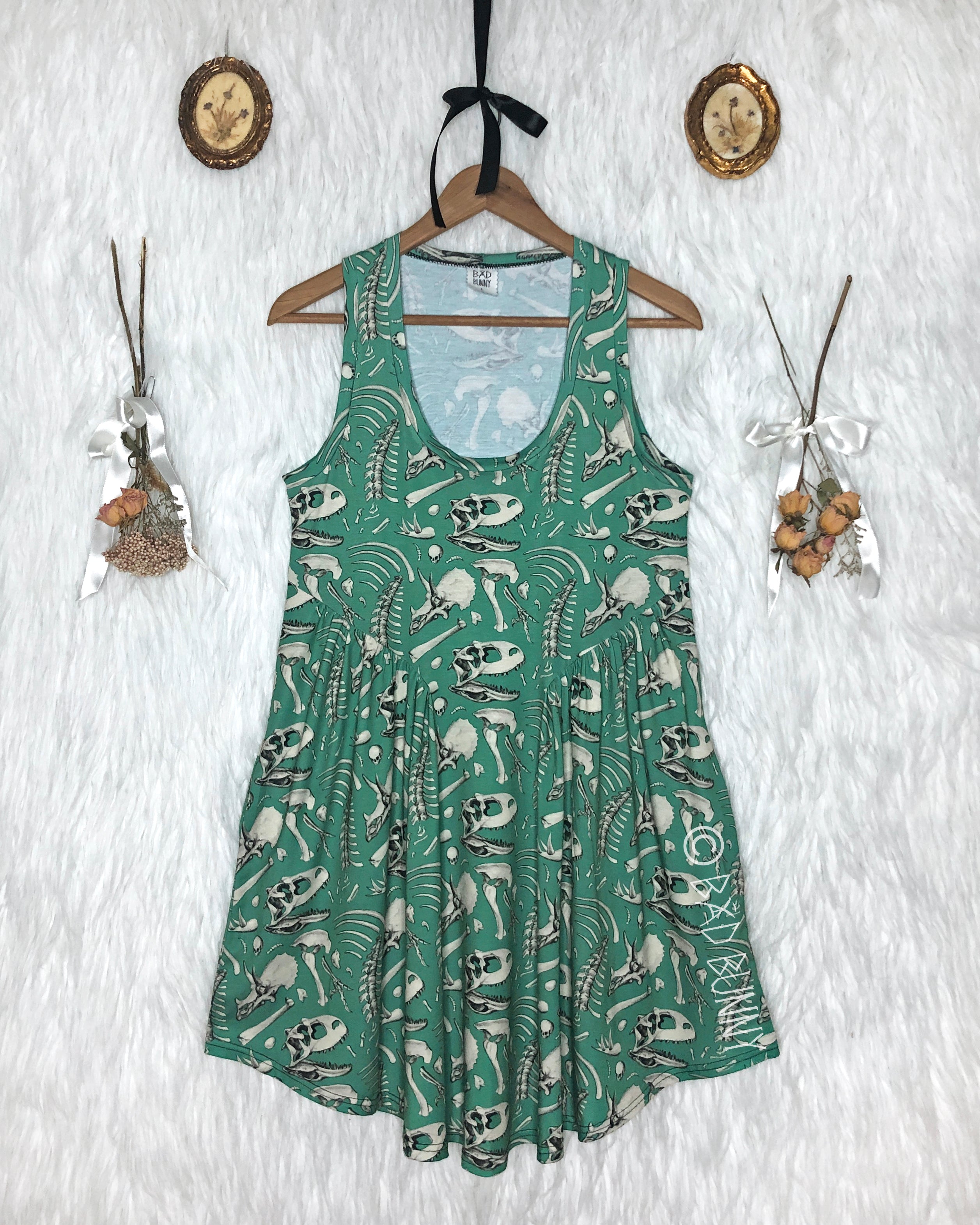 BB Doll Dress - Sage Dino Bones - MTO