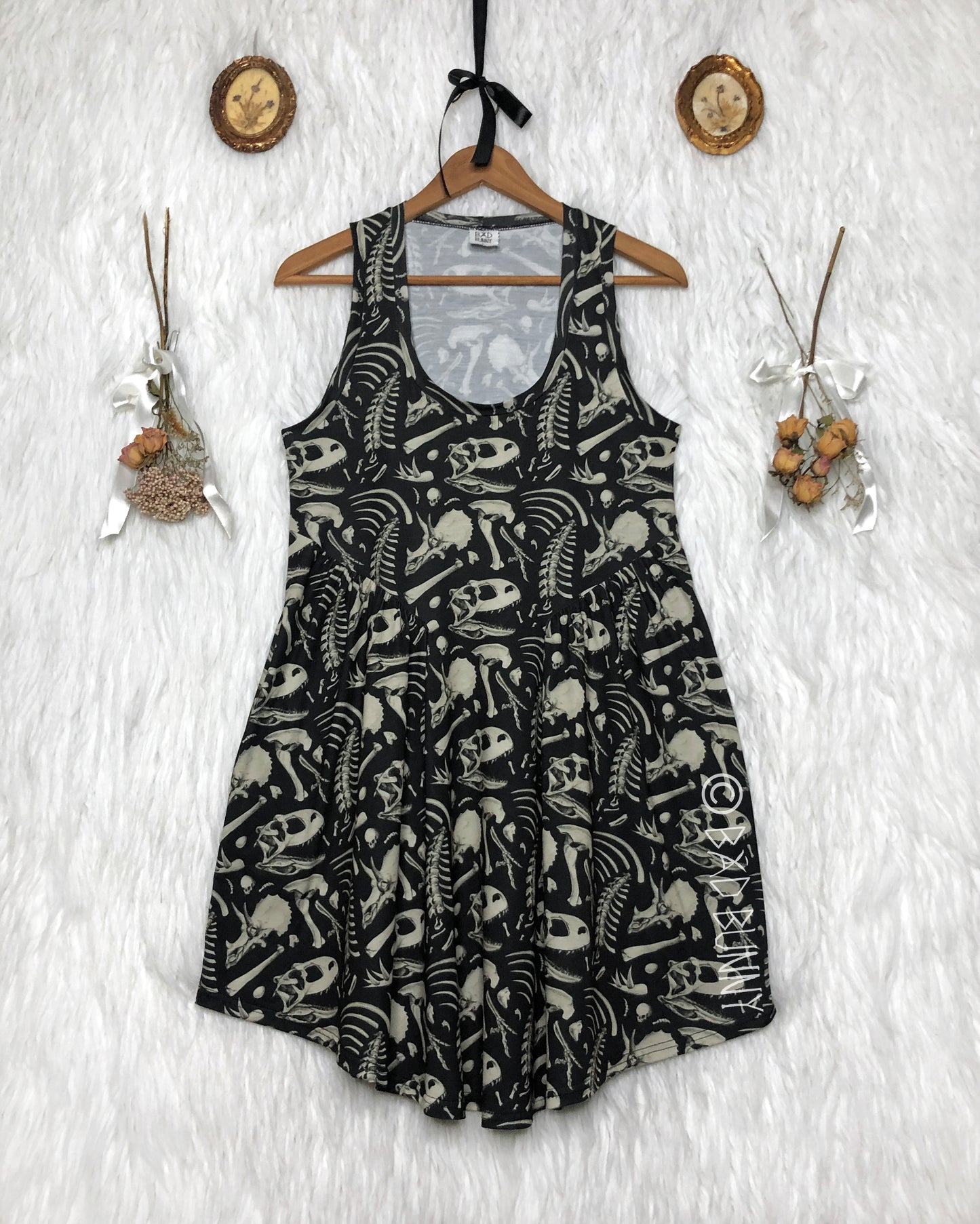 BB Doll Dress - Black Dino Bones - MTO