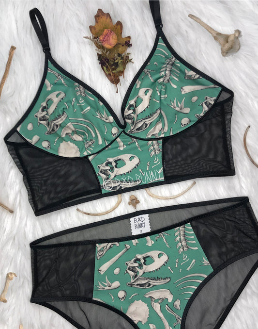 Sheer Panel Undies - Sage Dino Bones - MTO