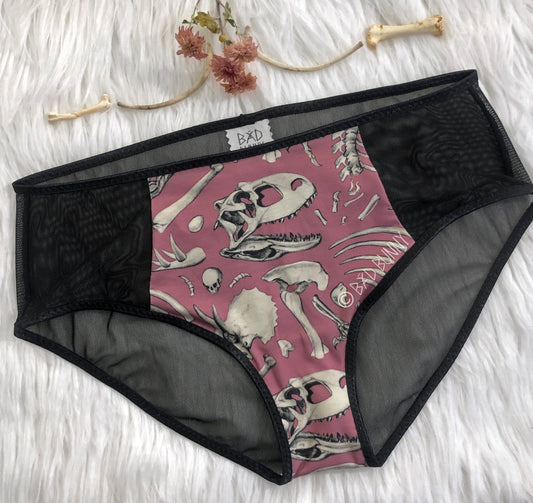 Sheer Panel Undies - Pink Dino Bones - MTO