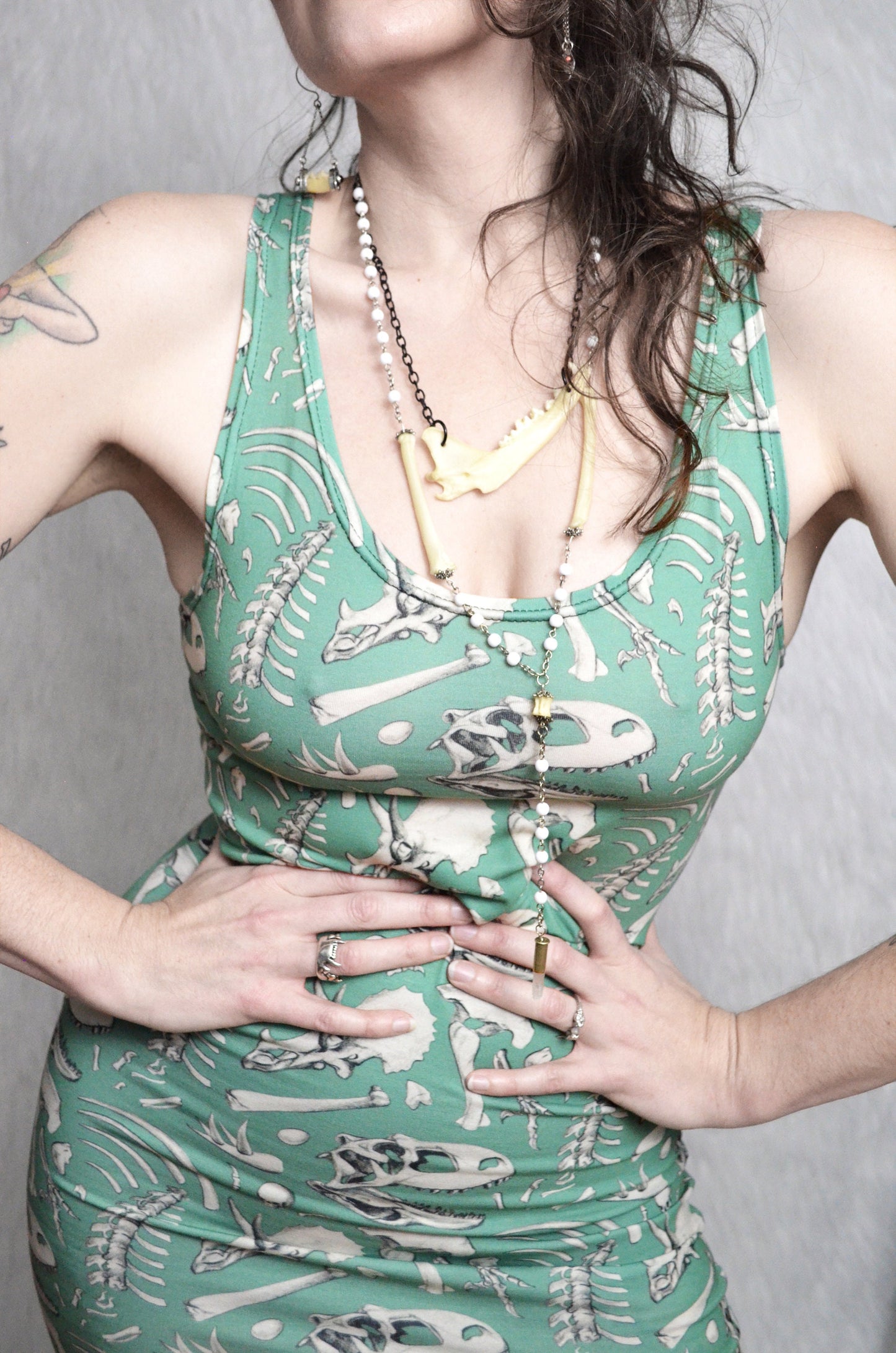 Bodycon Dress - Sage Dino Bones - MTO