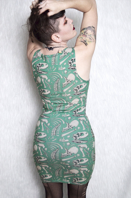 Bodycon Dress - Sage Dino Bones - MTO