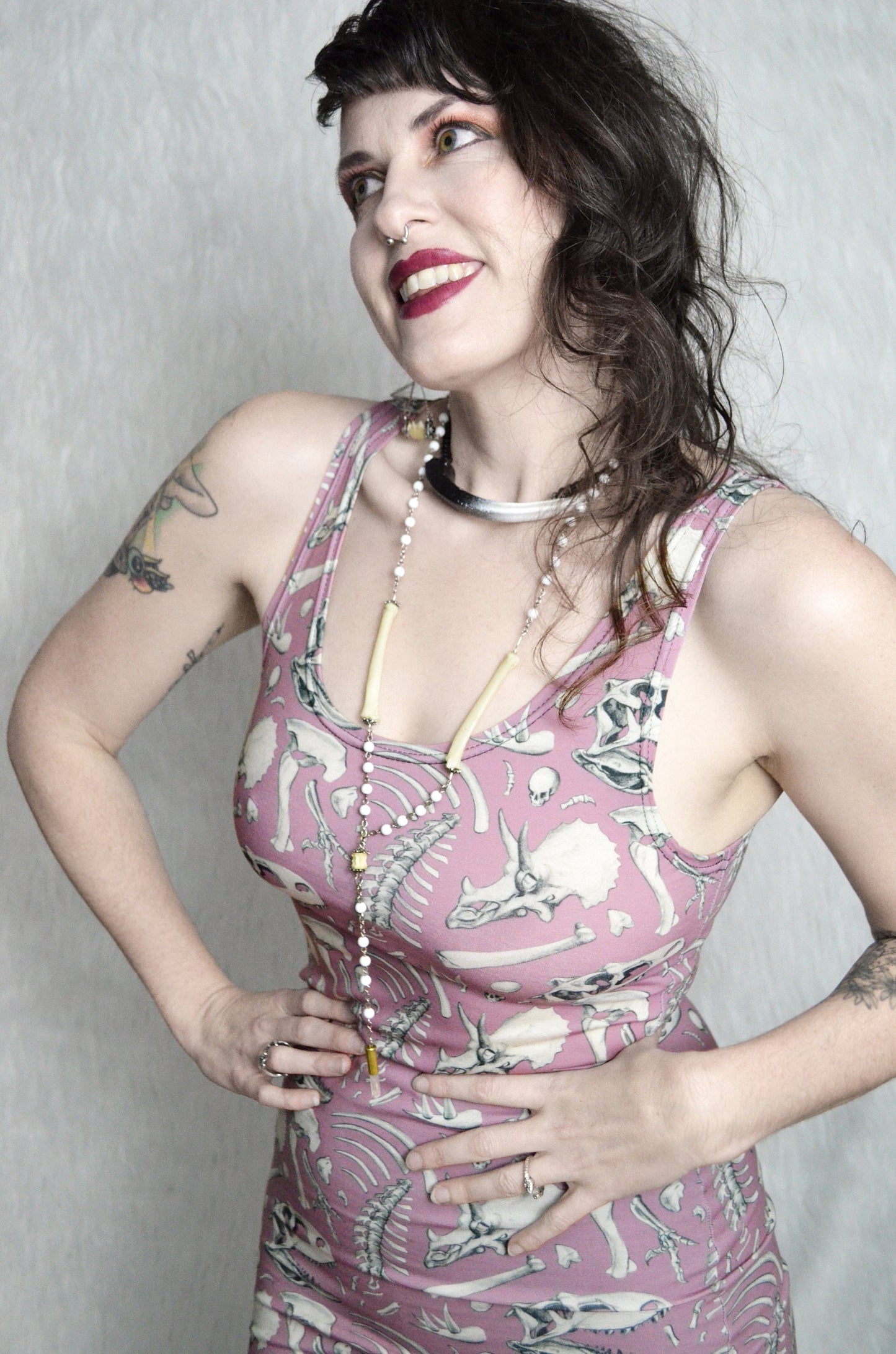 Bodycon Dress - Pink Dino Bones - MTO