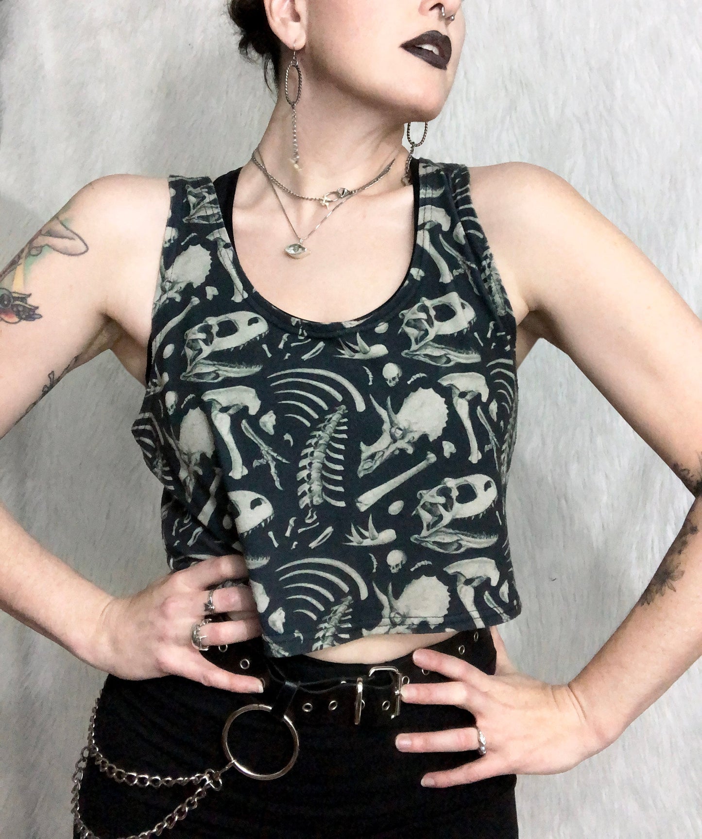 Crop Top - Black Dino Bones - MTO
