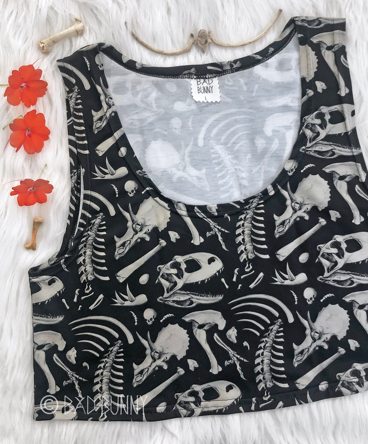 Crop Top - Black Dino Bones - MTO
