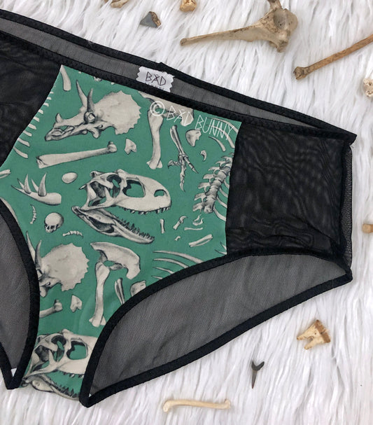 Sheer Panel Undies - Sage Dino Bones - MTO