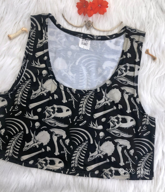 Crop Top - Black Dino Bones - MTO