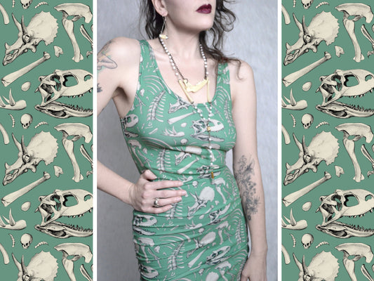 Bodycon Dress - Sage Dino Bones - MTO