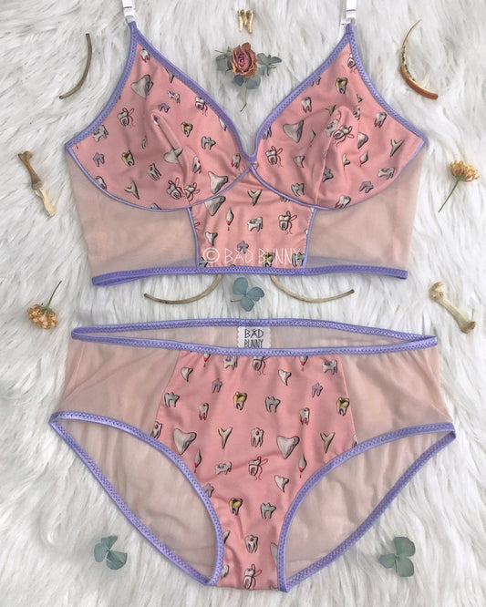 Sheer Panel Undies - Pink Teeth - MTO
