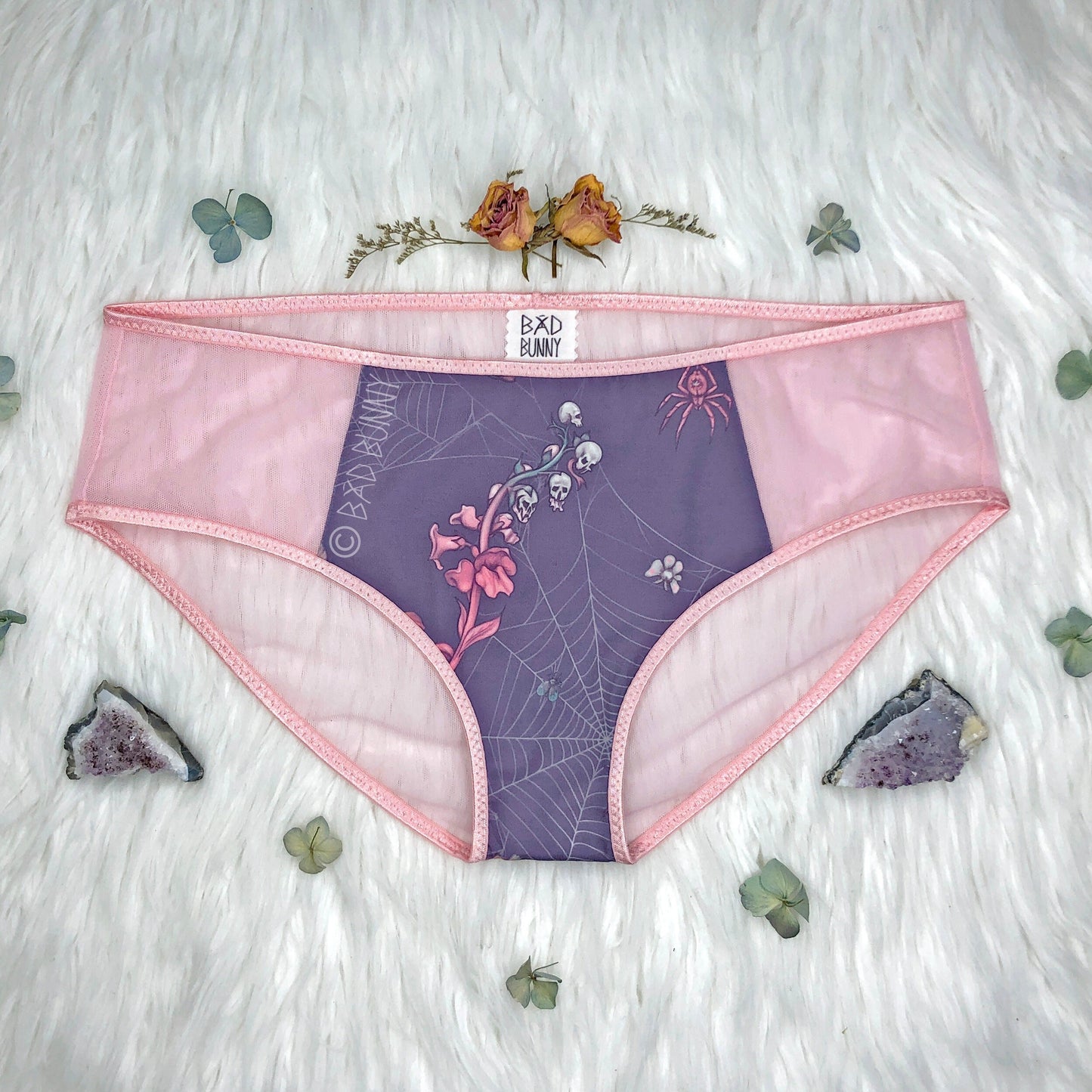 Sheer Panel Undies - Lavender Webs - MTO
