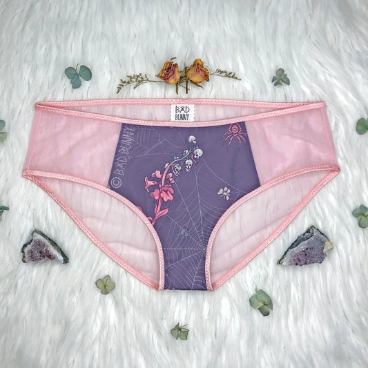 Sheer Panel Undies - Lavender Webs - MTO