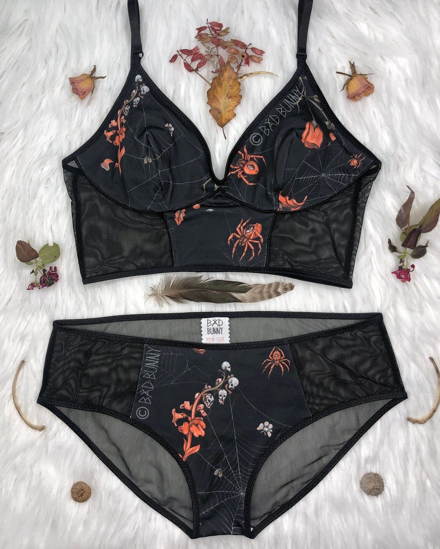 Sheer Panel Undies - Black Webs - MTO