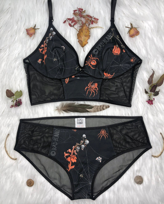 Sheer Panel Undies - Black Webs - MTO