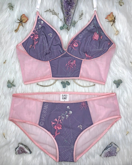 Sheer Panel Undies - Lavender Webs - MTO