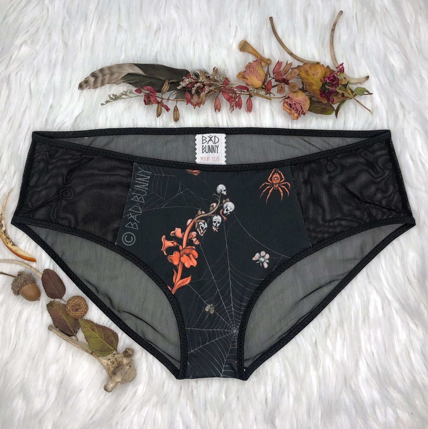 Sheer Panel Undies - Black Webs - MTO