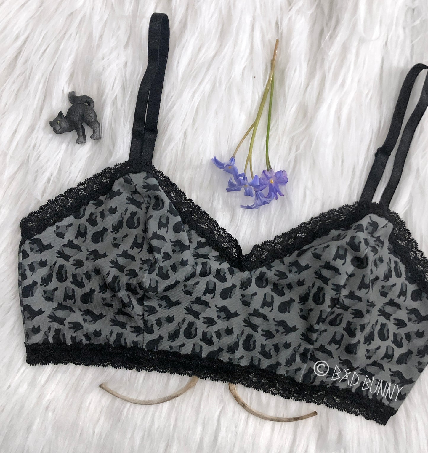 Bralette - Grey Leopard Kitty - MTO