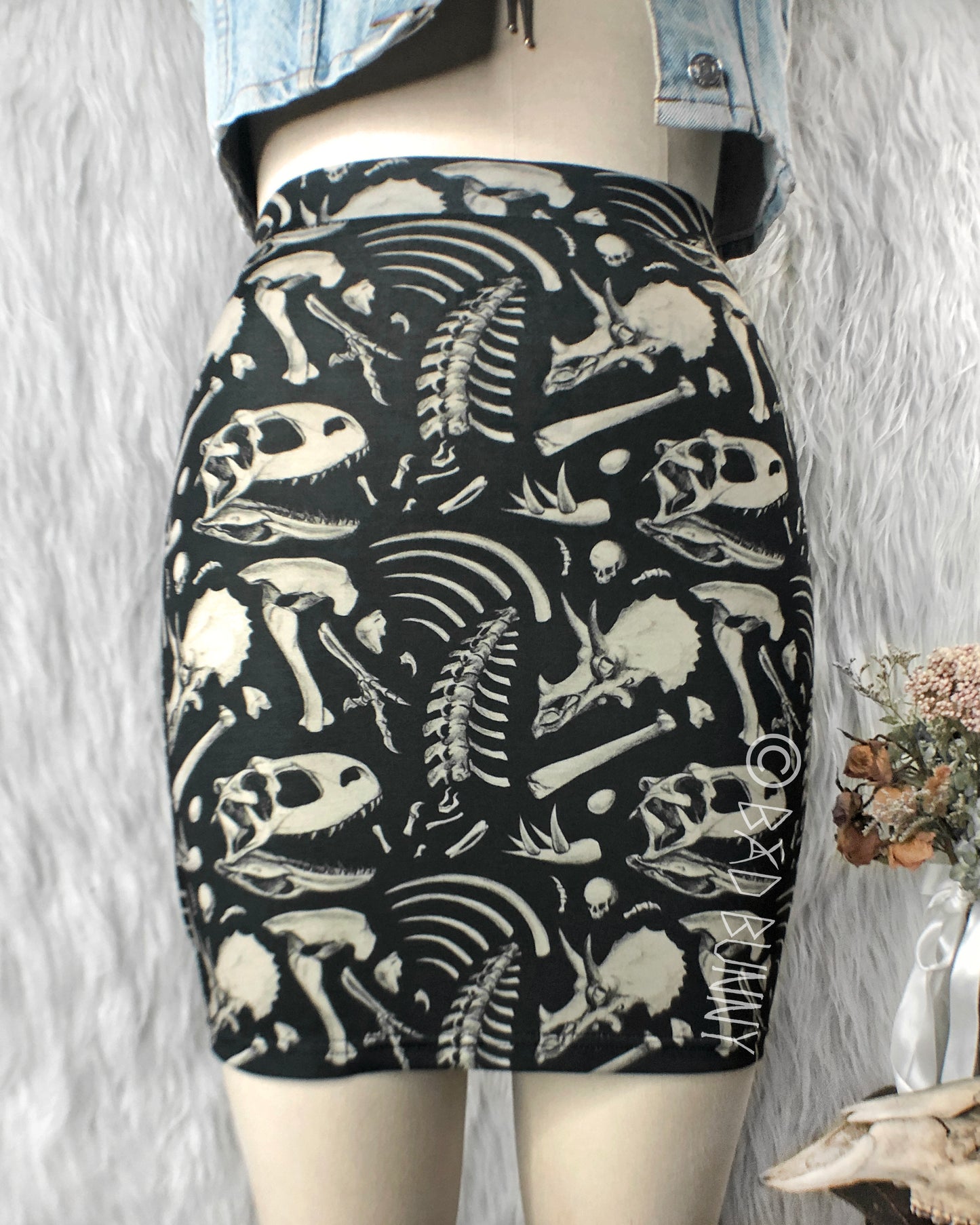 Miniskirt - Black Dino Bones - MTO