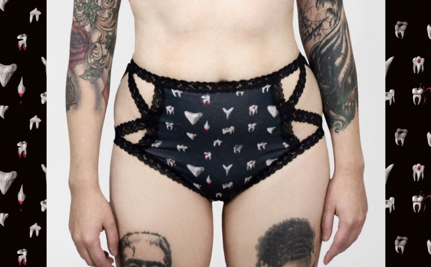 Lace High-waisted Undies - Black Teeth - MTO